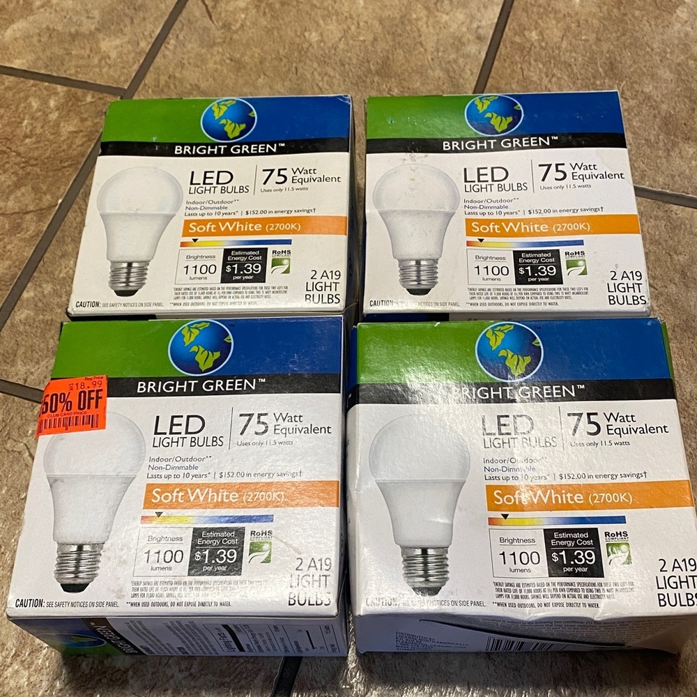 Bright Green LED Bundle Soft White 75 Watt Equivalent A19 Light Bulbs Household